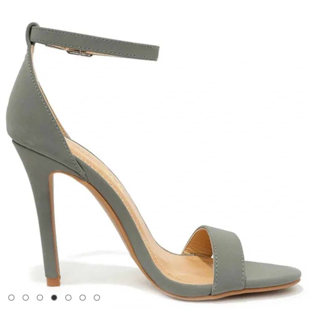 LULUS Chloe Grey Ankle Strap Heels Size 7